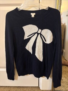 J. Crew Navy Sweater with Cream Bow